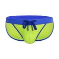 Men's neon green and royal blue swim briefs with U-convex pouch and drawstring - Green