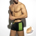 Maillot de bain homme avec motif nid d'abeille vert et bonnet de protection amovible - M / Avec Bonnet / Noir