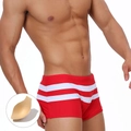 Maillot de bain rouge pour hommes avec rayures blanches et coussinets amovibles - M / Rouge