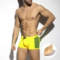 Maillot de bain homme jaune vif avec empiècements en maille noire et coque de confort - M / Avec Bonnet / Jaune