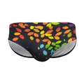 Men's low-rise swim briefs with colorful leaf print on a sleek black background - M / Black Rainbow Print