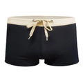 Maillot de bain homme noir avec ceinture beige contrastée et rayures latérales sportives - M / Kaki