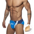Slip da nuoto uomo a vita bassa patchwork blu con imbottitura push-up rimovibile - M / Blu Reale Con Coppa