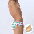 Herren Badeslip mit Früchte-Print, niedriger Taille, schnelltrocknend und Polsterung - M / Frische Früchte mit Pad