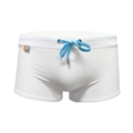 Weiße Herren-Badehose mit elastischem Bund und seitlichem Regenbogen-Label-Detail - M / Weiß