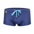 Dunkelblaue Herren-Badehose mit Regenbogenetikett und blauem Kordelzug - M / Dunkelblau