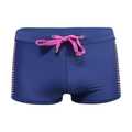 Herren Badehose in Dunkelblau mit rosa Kordelzug und gepunkteten Seiteneinsätzen - M / Dunkelblau