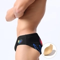Sexy Herren Badehose Schwarz mit Regenbogen Herz Muster und herausnehmbarem Formeinsatz - M / Schwarz Mit Cup