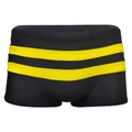 Men's quick-dry boxer swim trunks in deep black with double bright yellow side stripes - M / Black and Yellow