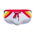 Weiße Herren-Regenbogen-Badehose mit rotem Kordelzug und Seitenstreifen schnelltrocknend - M / Regenbogenfarben