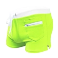 Neon green men's swim trunks with white waistband, drawstring, and zipper pocket - M / Fluorescent Green