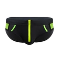 Slip de bain noir pour hommes avec détails vert fluo ajourés et fermeture éclair - M / Vert Foncé