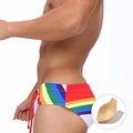Regenbogen gestreifte Herren-Badehose mit Kordelzug und herausnehmbarer Polsterung - M / Regenbogen (Mit Pads)
