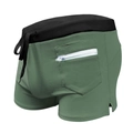 Army green men's swim trunks with black waistband and white zipper pocket - M / Army Green