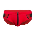 Maillot de bain rouge pour hommes avec fermeture éclair frontale et panneaux en maille - M / Rouge