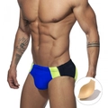 Men's quick-dry color block swim briefs with removable contour padding insert - M / Blue with Cup