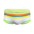 Men's white swim trunks with colorful stripes and neon green trim for water sports - M / Green