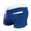 Navy blue men's swimming trunks with white drawstring waist and functional zip pocket - Aqua