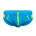 Blaue Herren-Badehose mit Mesh-Ausschnitt, Neon-Reißverschluss und Kontraststreifen - M / Himmelblau