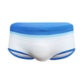Men's square-cut swim trunks with blue and white stripes and elastic waistband - M / Blue