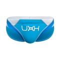 Men's athletic swim briefs in dark and sky blue color-block design with white logo - M / Light Blue
