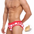 Costume da bagno rosso a pois bianchi da uomo con imbottitura estraibile modellante - M / Rosso Con Imbottitura
