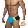 Men's sexy color-block low-rise swim briefs with removable cup in black and neon yellow - M / Sky Blue With Pad