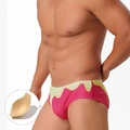 Men's gradient drip print swim briefs in pink and yellow with protective padding cup - M / Pink Yellow With Pad