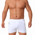 Men's slim cotton boxer shorts in white with elastic waistband and side pocket - M / White