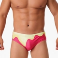Men's sexy swim briefs with yellow and pink gradient liquid print and slim fit design - M / Red