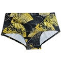 Men's quick-dry swim trunks featuring a vintage black and gold fan print design - M / Black And Gold Japanese Fan Print