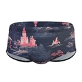 Zwemshort voor heren met lage taille en diepblauwe Japanse landschapsprint en koord - M / Oosterse Print