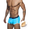 Maillot de bain homme bleu ciel avec ceinture marine et rembourrage de protection amovible - M / Bleu Lac Avec Coque