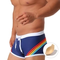 Dunkelblaue Herren-Badehose mit Regenbogenstreifen und verstellbarem Kordelzug - M / Tiefblau Mit Polsterung