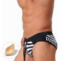 Herren Badehose mit Zebramuster, schwarzem Bund und herausnehmbarem Schutzeinsatz - M / Schwarz-Weiß Zebra mit Cup