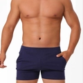 Men's navy blue cotton lounge shorts with pockets and an elastic waistband for comfort - Navy Blue