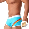 Hellblaue Herren Schwimmshorts mit Regenbogenstreifen und herausnehmbarem Polster-Cup - M / Seeblau Mit Cup