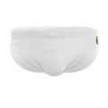 Weiße schnelltrocknende Herren-Badehose mit minimalistischem Regenbogenkreis-Print - M / Weiß