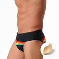 Schwarze Herren-Badehose mit Regenbogenstreifen und herausnehmbarem Cup-Einsatz - M / Schwarz Mit Cup