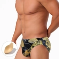Herren-Badeslip mit goldenem Fächermuster und herausnehmbarem Polster-Einsatz - M / Japanischer Fächerdruck (mit Polstern)
