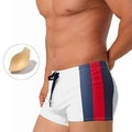 Maillot de bain blanc pour homme avec rayures latérales bicolores et coussinet amovible - M / Blanc (Avec Coque)