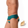 Dunkelgrüne Herren-Badehose mit Regenbogenstreifen und herausnehmbarem Schaumstoffpolster - M / Dunkelgrün mit Tasse