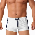 Herren Badehose in Weiß mit Kontraststreifen und elastischem Kordelzug am Bund - M / Weiß