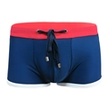 Maillot de bain boxer homme tricolore bleu marine et rouge avec cordon à la taille - M / Bleu foncé