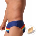 Herren-Badeslips in Dunkelblau mit Regenbogenstreifen und herausnehmbarer Einlage - M / Tiefblau Mit Polsterung