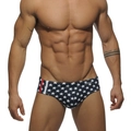 Men's sexy star print swim briefs with low waist cut and side stripe design - M / Star