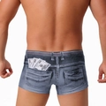 Vista trasera del bañador para hombre de secado rápido con estampado de denim en 3D - M / Gris denim