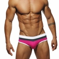 Maillot de bain sexy pour hommes en rose rouge avec design color-block et coupe basse - M / Slips / Rose Rouge
