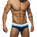 Maillot de bain pour hommes à taille basse avec un design tricolore bleu, noir et blanc - M / Boxeurs / Noir