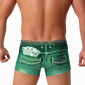 Detalle de bañador verde para hombre con estampado de mezclilla y gráficos de dólares - M / Verde Denim